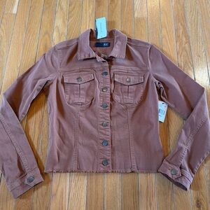 NEW NWT Kut From Cloth Pockets Button Front Jean Jacket Brown Raw Hem Sz Small